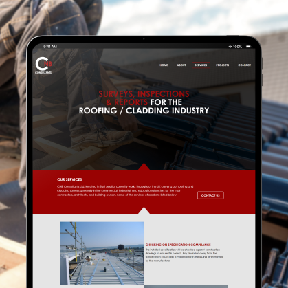 CNB Consultants website on a Tablet with Construction Background