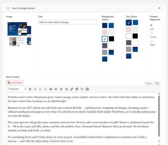 ACF two column content