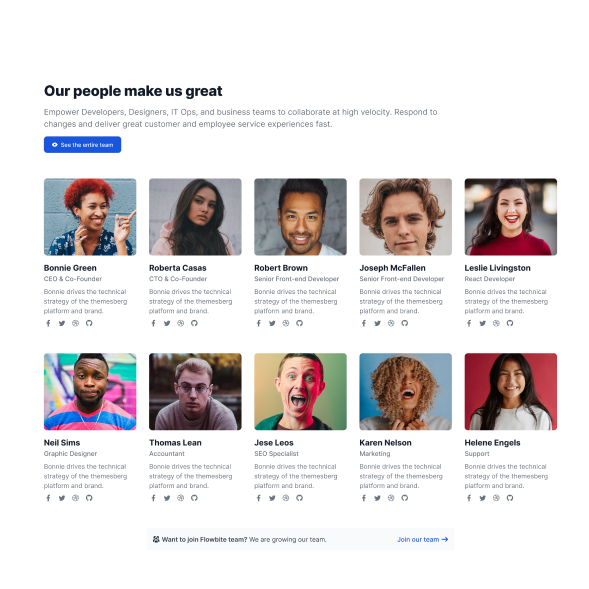 team members Block for website Design with multiple team members ttitles job title paragraphs