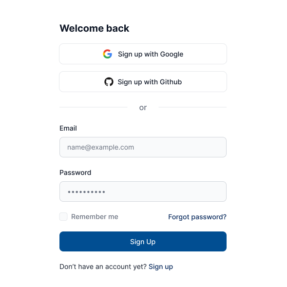 Example website login and sign up form for web development reference