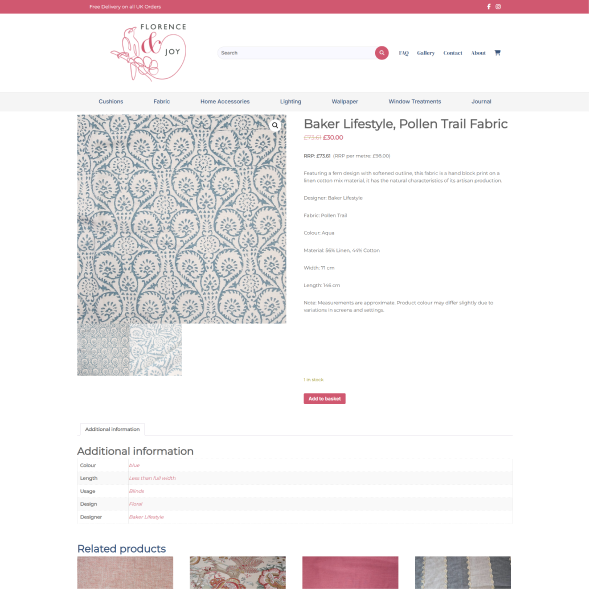 Example e-commerce website design showing product pages and colour palette