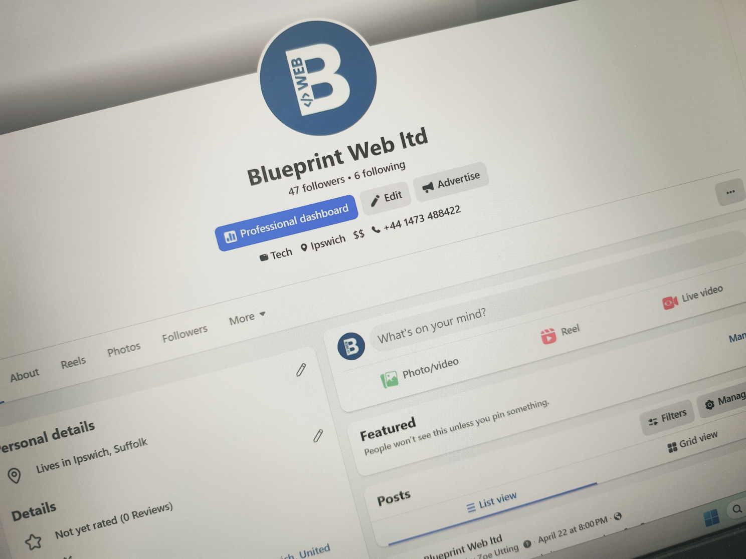 Facebook screenshot of Blueprint web