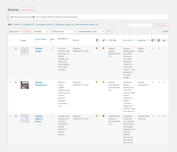 Wordpress services sections