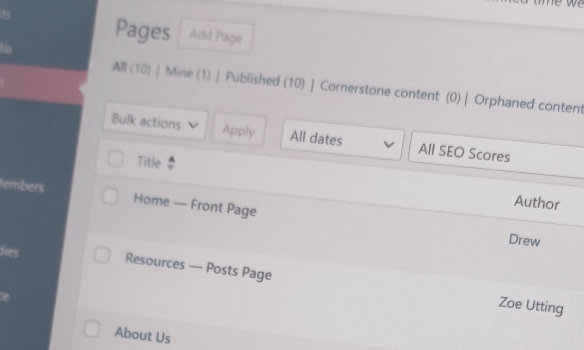 Wordpress Pages screenshot