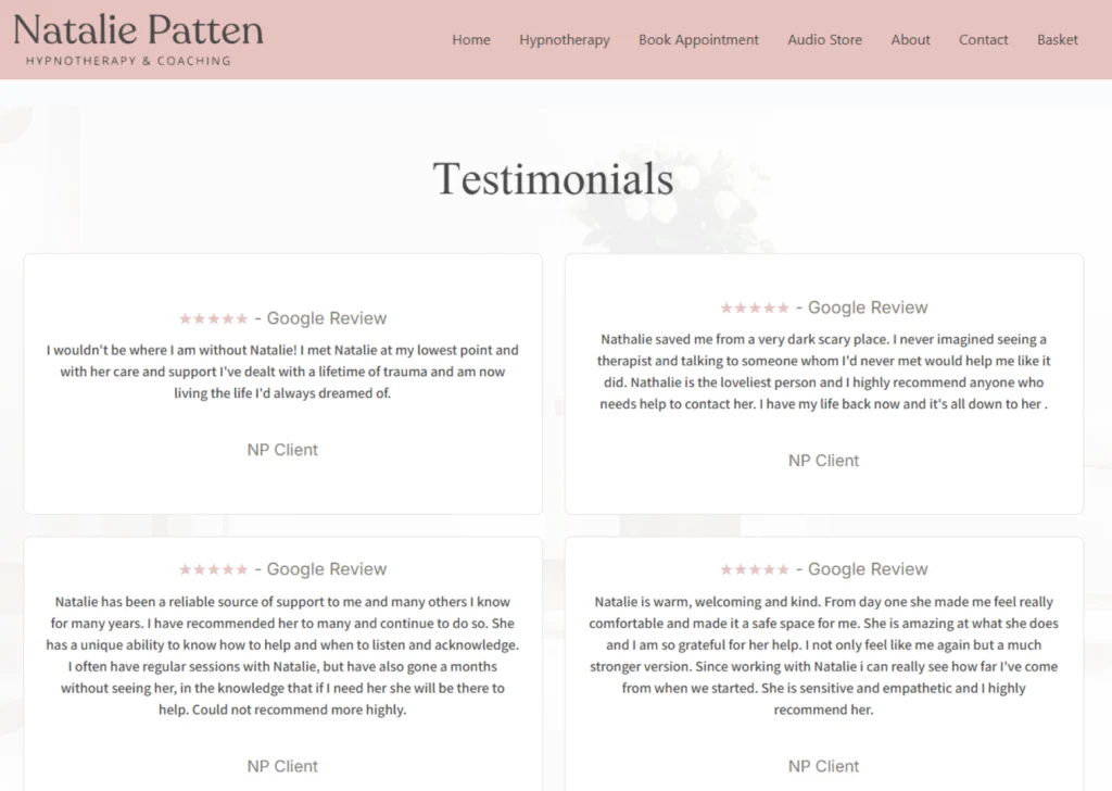 NP Hypnotherapy and Coaching Testimonials Page