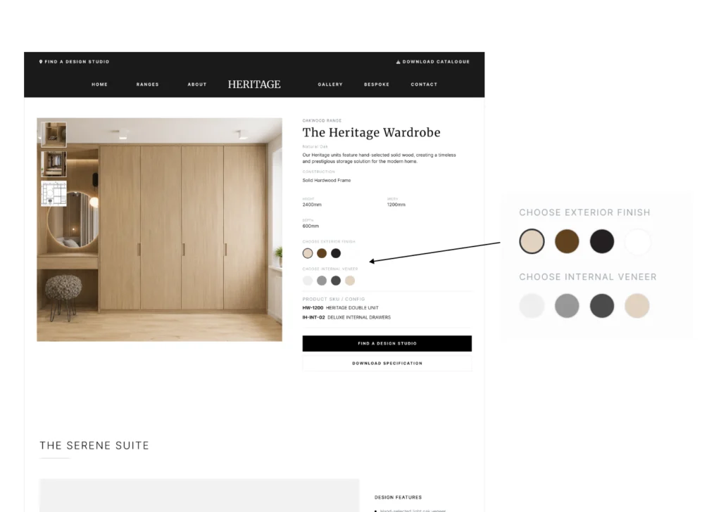 Furniture Website Custom Product Configuration